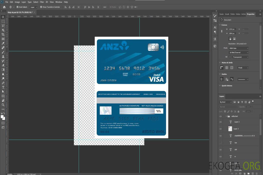 Carte visa bancaire Australie ANZ template